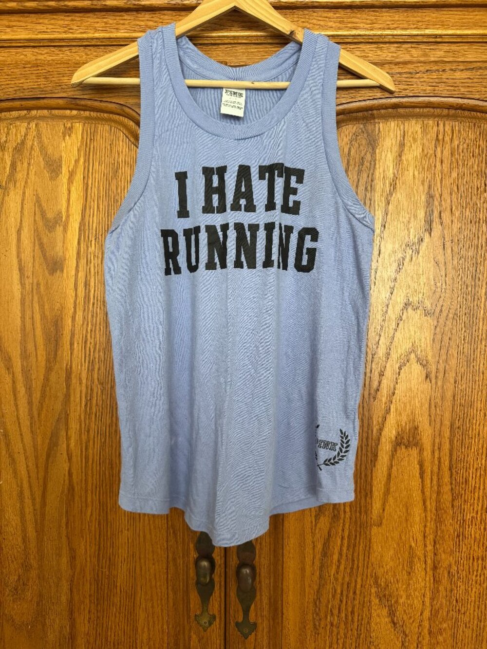 PINK Victoria's Secret Light Blue 'I HATE RUNNING' Tank Top